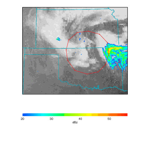 A frame from a WRF, or weather research and forecasting model, that shows an area over Oklahoma where the FASTER fast-cloud physics project will be put to the test.