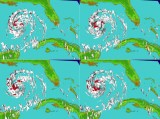 Time evolution of the primary convective activity (white) and lightning (red dots) for Hurricane Rita. (Image: Jon Reisner, Los Alamos National Laboratory.)
