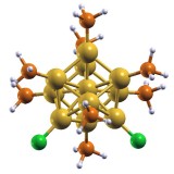 A model of a nanocluster comprised of 11 gold atoms with attached ligand atoms. (Yan Li, Brookhaven National Laboratory.)