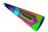 The multiple components of a nuclear weapon body are highlighted in this intentionally simplified mesh. Each part is comprised of numerous subcomponents, fastened together with screws, nuts, bolts, jar-lid-like fittings and more. (Sandia National Laboratories.)