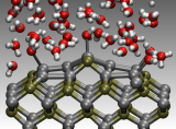 Liquid water molecules binding to a surface a promising photoactive system, called InP, for generating hydrogen using sunlight and water.